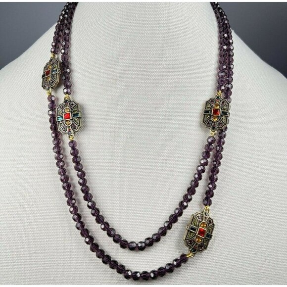 Heidi Daus Multi Color Multi Stone Crystal Necklace 48"L 2.9 Oz Signed Designer - Picture 1 of 13